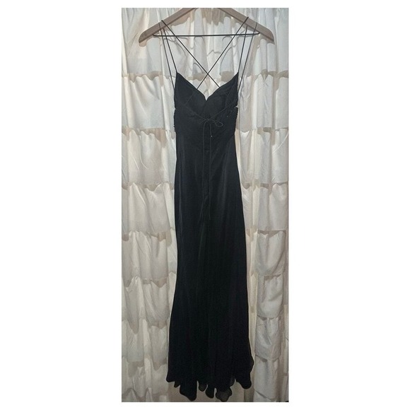 Vintage 100% Silk Black Cutout‎ Long Maxi Dress Fairy Y2K Strappy Formal Gown - Picture 6 of 9